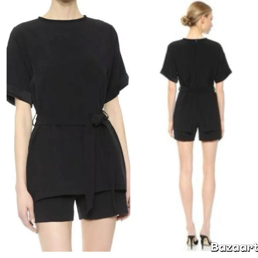 Victoria Victoria Beckham Short Sleeve Playsuit In Black Acetate